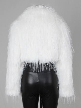 フリンジ付きフェイクファークロップドコート Vネック 冬ジャケット レディース 2025