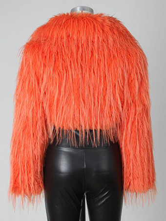 フリンジ付きフェイクファークロップドコート Vネック 冬ジャケット レディース 2025