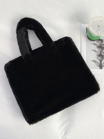 ブラック レディースバッグ ローズフェイクファースクエアツートン