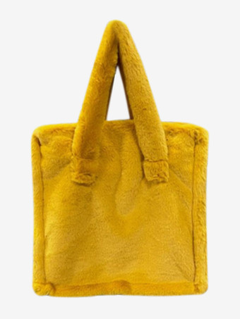 イエローレディースバッグ ローズフェイクファースクエアツートン