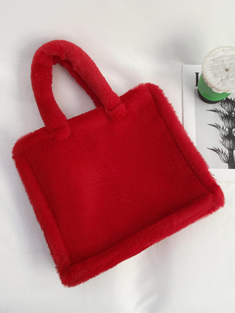 レッド レディースバッグ ローズフェイクファースクエアツートン