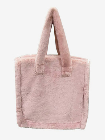 ピンクレディースバッグ ローズフェイクファースクエアツートン