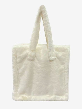 アイボリー レディースバッグ ローズフェイクファースクエアツートン