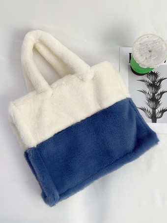 ホワイト レディースバッグ ローズフェイクファースクエアツートン