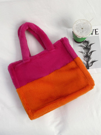 ローズレッドレディースバッグ ローズフェイクファースクエアツートン