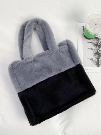 グレイレディースバッグ ローズフェイクファースクエアツートン