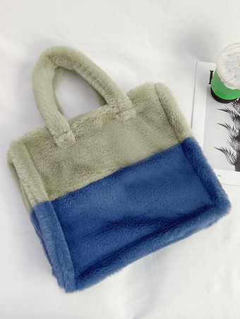 ライトグリーン レディースバッグ ローズフェイクファースクエアツートン