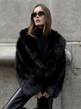 フェイクファーコート ブラック ウエスト上げ 長袖 フェイクファージャケット 冬用コート