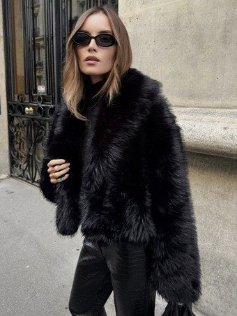 ブラック フェイクファーコート ブラック ウエスト上げ 長袖 フェイクファージャケット 冬用コート