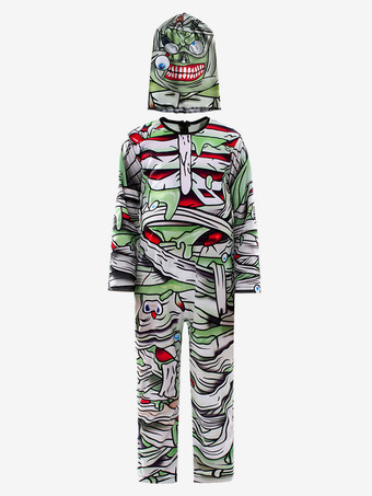 子供用ハロウィンコスチューム グリーン ハロウィン ポリエステルセット 子供用ジャンプスーツ フード