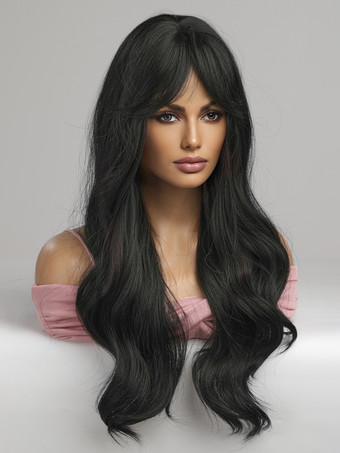 女性用ロングウィッグ PU ブラック 耐熱ファイバー ロング合成ウィッグ