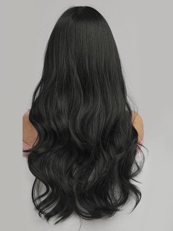 女性用ロングウィッグ PU ブラック 耐熱ファイバー ロング合成ウィッグ