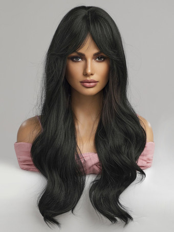 ブラック 女性用ロングウィッグ PU ブラック 耐熱ファイバー ロング合成ウィッグ