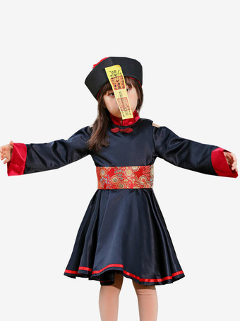 ブラック 子供用ハロウィンコスチューム ブラック ハロウィン ポリエステルセット 子供用ドレス 帽子