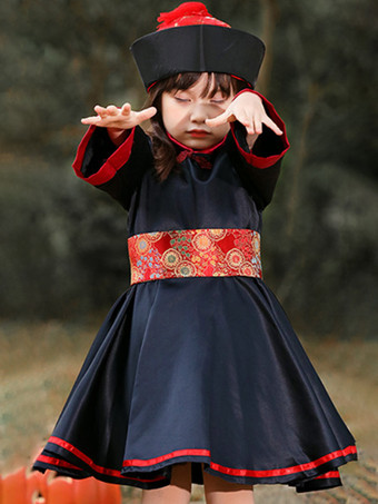 子供用ハロウィンコスチューム ブラック ハロウィン ポリエステルセット 子供用ドレス 帽子