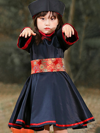 子供用ハロウィンコスチューム ブラック ハロウィン ポリエステルセット 子供用ドレス 帽子