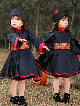 子供用ハロウィンコスチューム ブラック ハロウィン ポリエステルセット 子供用ドレス 帽子