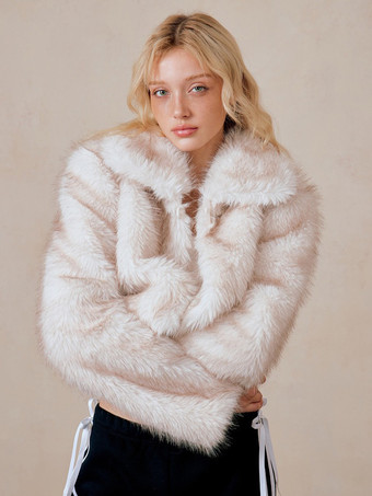 フェイクファーコート ホワイト ウエストゴム 長袖 フェイクファージャケット レディースコート