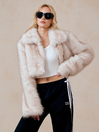 フェイクファーコート ホワイト ウエストゴム 長袖 フェイクファージャケット レディースコート