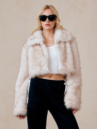 フェイクファーコート ホワイト ウエストゴム 長袖 フェイクファージャケット レディースコート