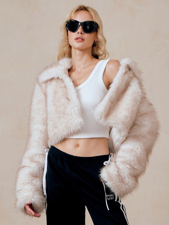 フェイクファーコート ホワイト ウエストゴム 長袖 フェイクファージャケット レディースコート