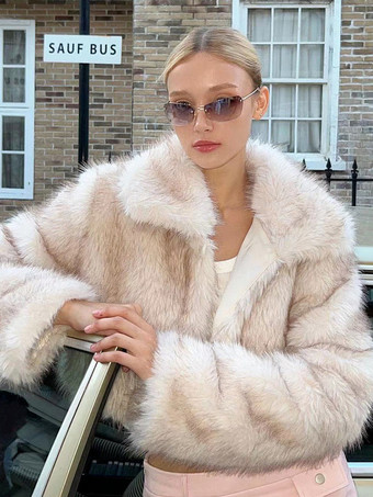 フェイクファーコート ホワイト ウエストゴム 長袖 フェイクファージャケット レディースコート