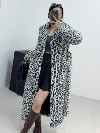 ホワイト フェイクファーコート オーバーサイズ ターンダウンカラー シック 冬 ロングジャケット 2026