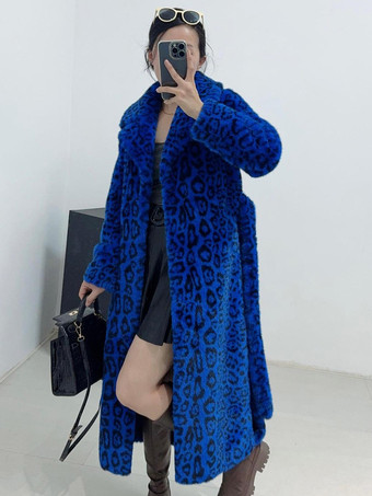 ブルー フェイクファーコート オーバーサイズ ターンダウンカラー シック 冬 ロングジャケット 2026