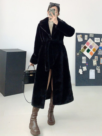 ブラック フェイクファーコート オーバーサイズ ターンダウンカラー シック 冬 ロングジャケット 2026