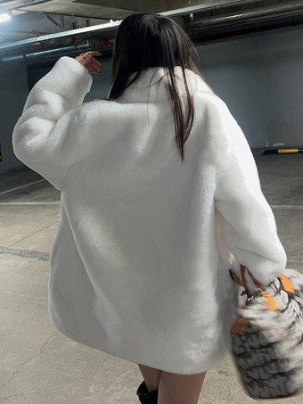 フェイクファーコート 長袖 シック オーバーサイズ ターンダウンカラー ホワイト レディースコート