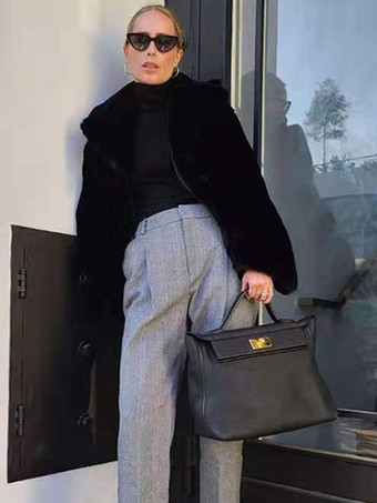 フェイクファーコート シックなターンダウンカラー ホワイト 冬用ロングジャケット レディース 2025