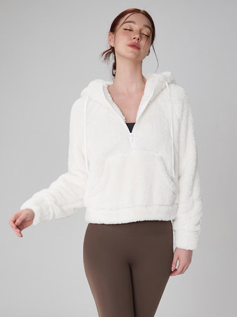 女性用パーカー ディープブラウン 長袖 ジッパー ポリエステル フード付き スウェットシャツ