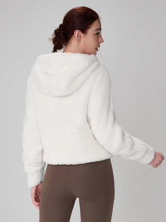 女性用パーカー ディープブラウン 長袖 ジッパー ポリエステル フード付き スウェットシャツ