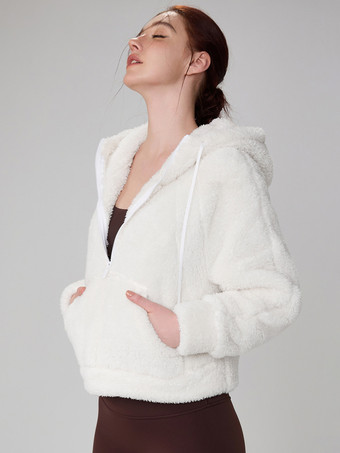 女性用パーカー ディープブラウン 長袖 ジッパー ポリエステル フード付き スウェットシャツ