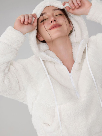 女性用パーカー ディープブラウン 長袖 ジッパー ポリエステル フード付き スウェットシャツ