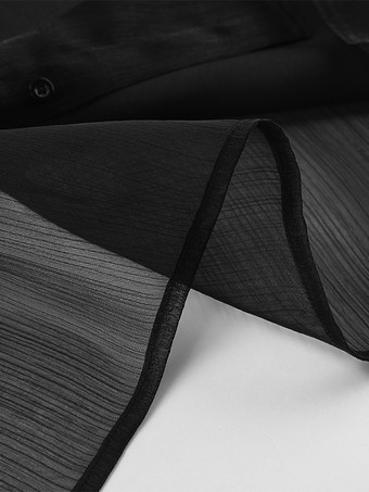 Chemisier En Tulle Noir Transparent Sexy À Lacets Manches Longues Bouffantes