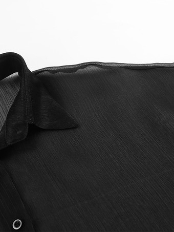 Chemisier En Tulle Noir Transparent Sexy À Lacets Manches Longues Bouffantes