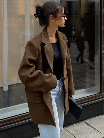 レディースブレザー モダンスエード ターンダウンカラー 長袖