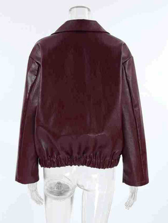 レディースジャケット ターンダウンカラー PUレザー
