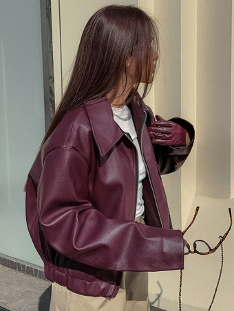 レディースジャケット ターンダウンカラー PUレザー