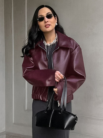 レディースジャケット ターンダウンカラー PUレザー