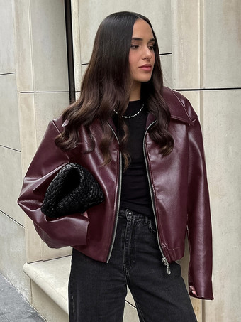 レディースジャケット ターンダウンカラー PUレザー