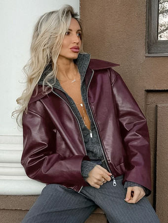 レディースジャケット ターンダウンカラー PUレザー