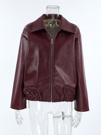 レディースジャケット ターンダウンカラー PUレザー