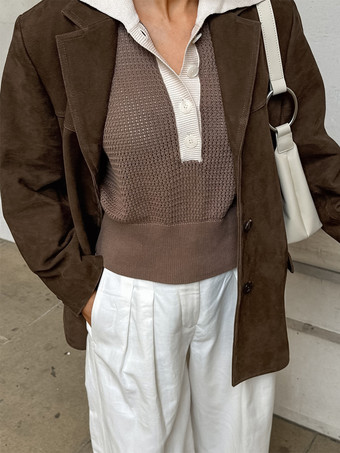 レディースブレザー モダンスエード ターンダウンカラー 長袖