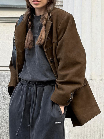 レディースブレザー モダンスエード ターンダウンカラー 長袖