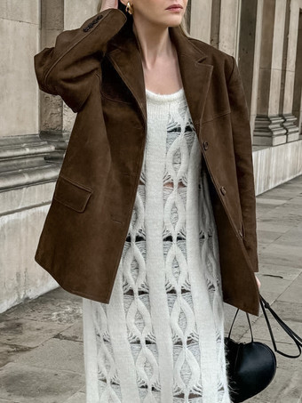 レディースブレザー モダンスエード ターンダウンカラー 長袖