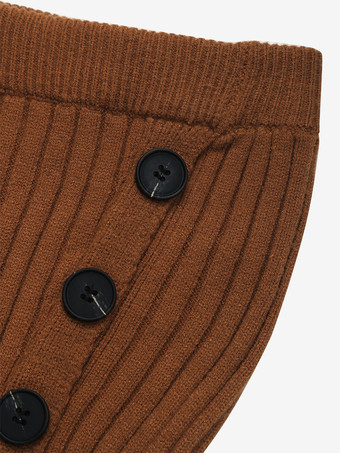 スカート キャメル アクリル ウエスト上げ シック ハイスリット 秋 ミディアム丈 レディース ボトムス