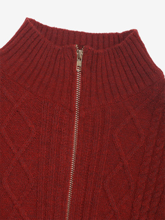 ボディコンドレス レッド 長袖 ジッパー シック ジュエルネック シースドレス シースドレス