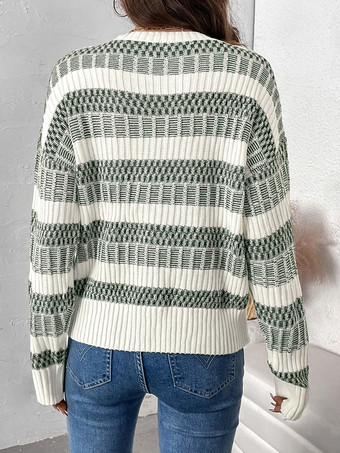 レディース プルオーバー セーター ハンターグリーン ツートン ジュエルネック 長袖 レイヤード アクリル セーター